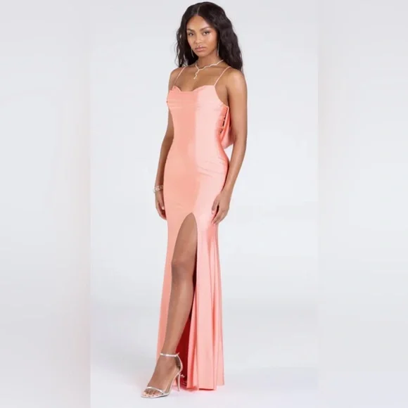 Elegant Peach Evening Gown - Picture 2 of 5